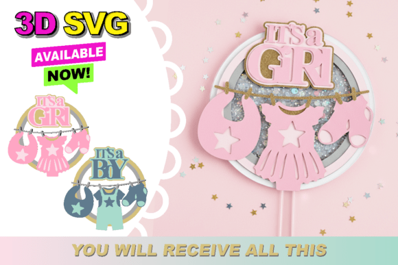Clothesline Baby Topper 3D SVG Design