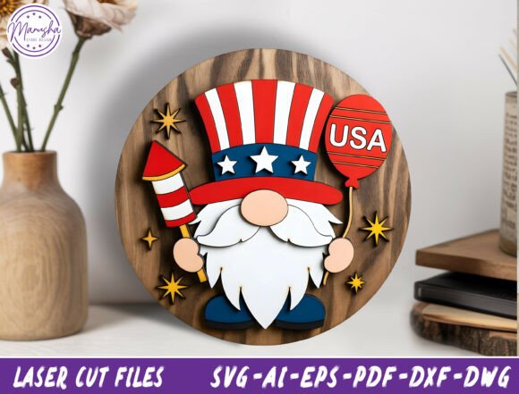 Patriotic Gnome Laser Cut File SVG: Bringing American Pride to Life