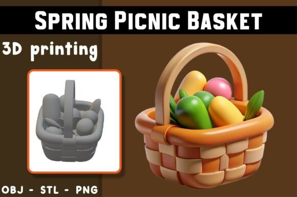 Spring Picnic Basket 3D Model: Blending Whimsy with Digital Craftsmanship