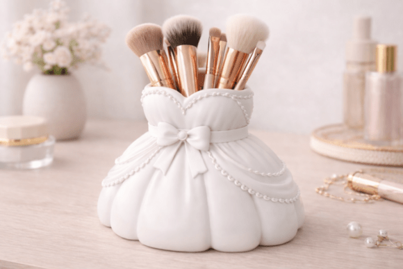 Wedding Dress Makeup Brush Holder STL